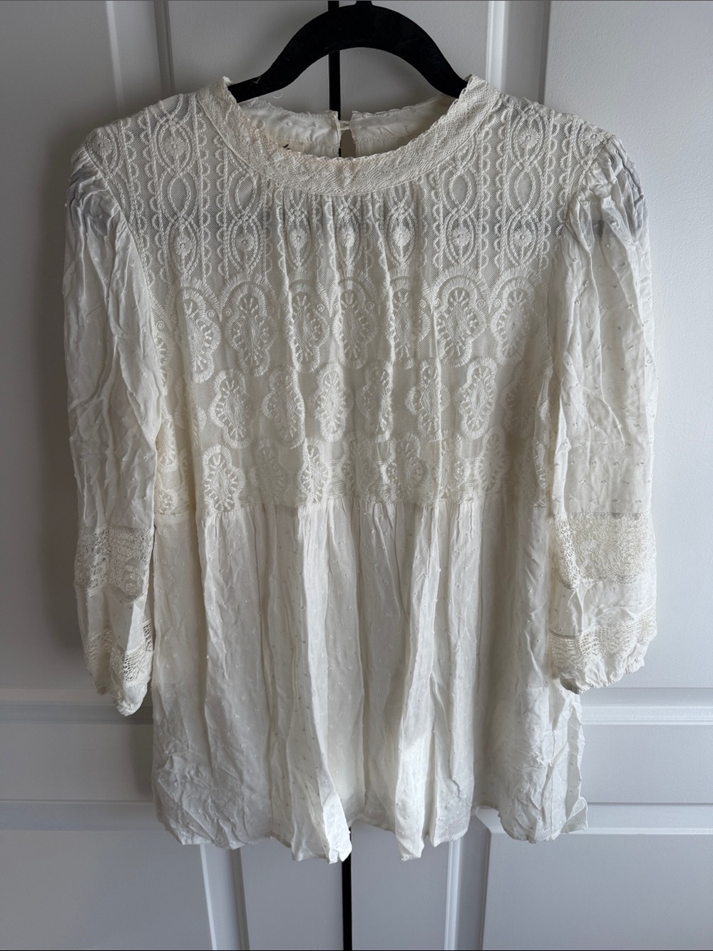Boho Lace Peasant Blouse - Ivory